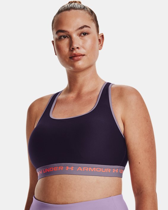 Damen Armour® Mid Crossback Pocket Sport-BH, Purple, pdpMainDesktop image number 4